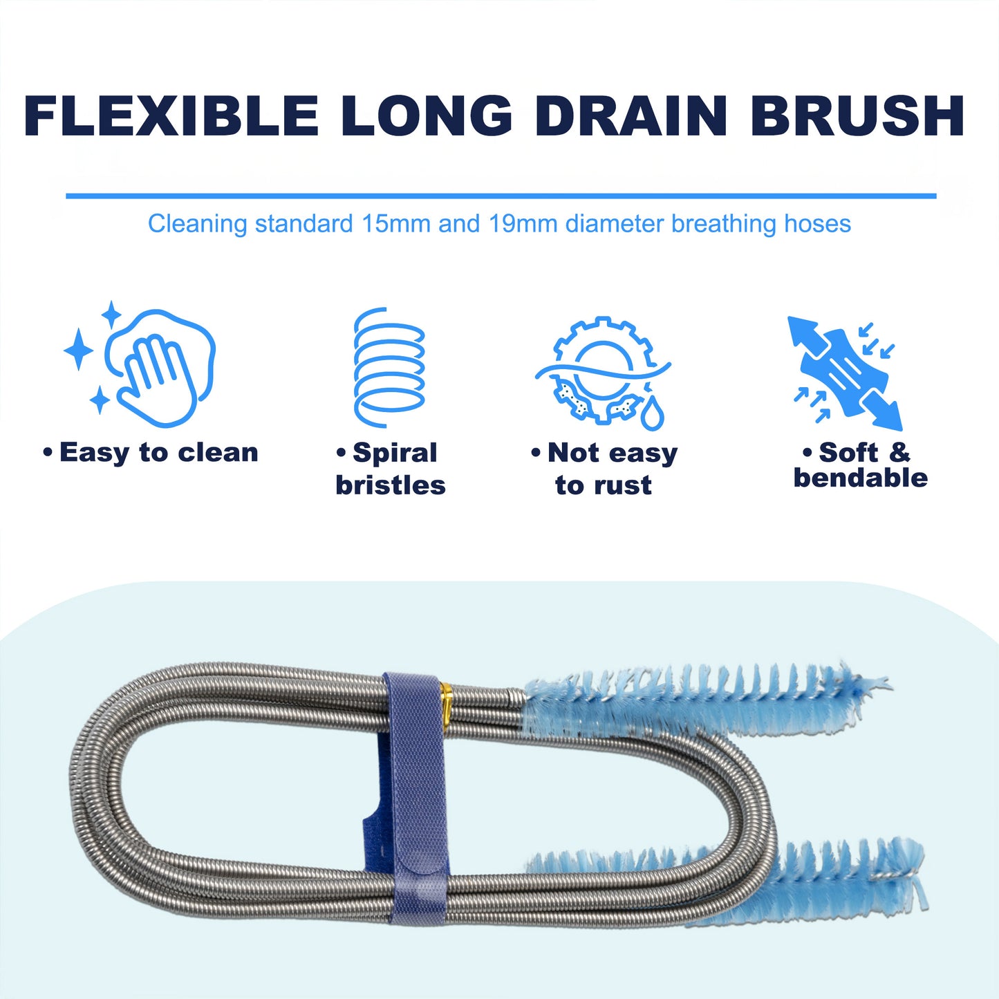 CPAP Hose Cleaning Brush Kit – Fits All Hoses & Masks, 7ft Long, 15mm/19mm Diameter