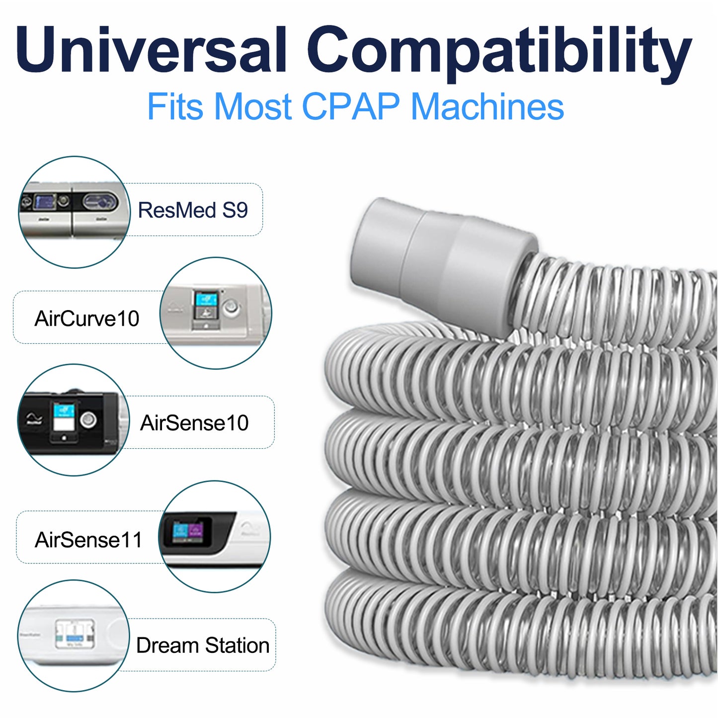 CPAP 6ft Universal Hose Tubing – 22mm Rubber Connectors, Flexible & Lightweight, Standard Fit