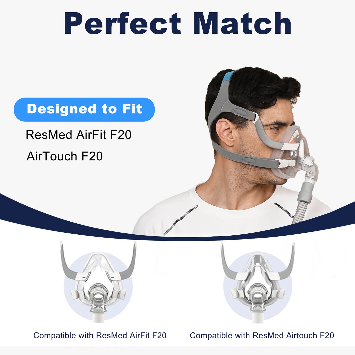 AirFit F20 Replacement Headgear – Adjustable Strap for AirFit & AirTouch F20 (No Magnetic Clips)