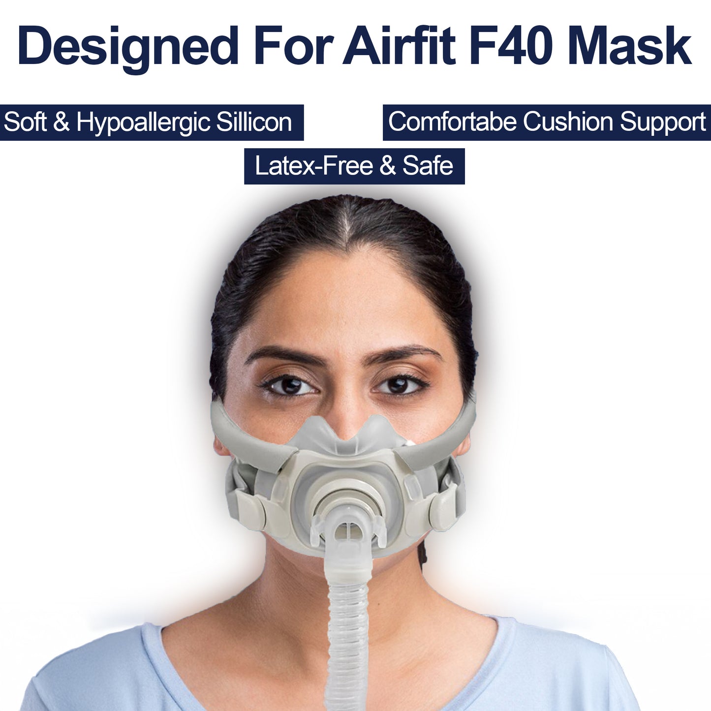 AirFit F40 Replacement Cushion & Headgear Strap Set – Soft Silicone Seal, Adjustable Fit (With Magnetic Clips)