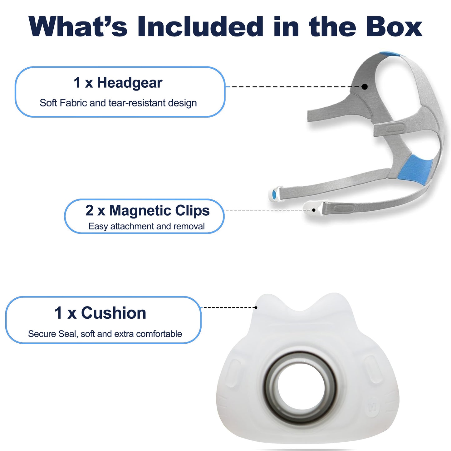 AirFit F40 Replacement Cushion & Headgear Strap Set – Soft Silicone Seal, Adjustable Fit (With Magnetic Clips)